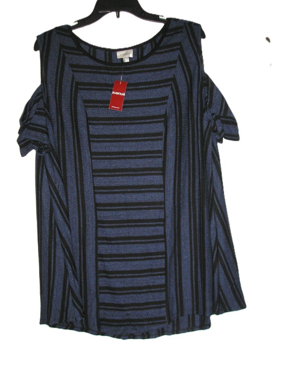 Avenue Blue Black Cold Shoulder Top, Size 18/20 NEW NWT